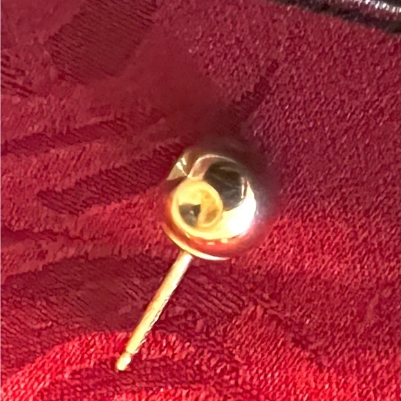 14K Yellow Gold Tiny Bead Stud Earrings 5x11mm  One earring is dented. - Picture 3 of 8